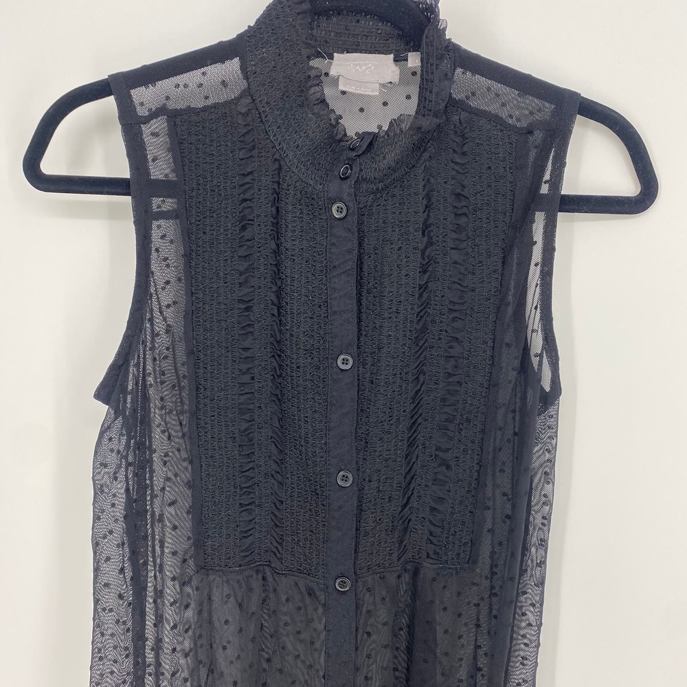 Vanessa Virginia black mesh lace mock neck see through top size small